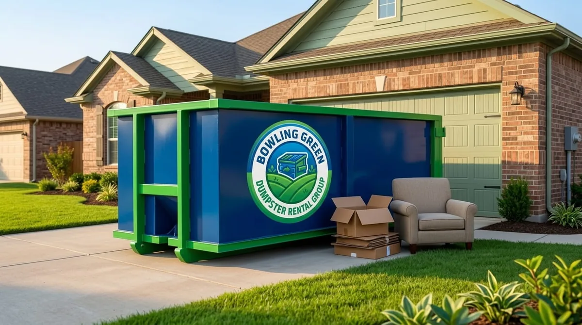 Roll-off dumpster filled with household junk