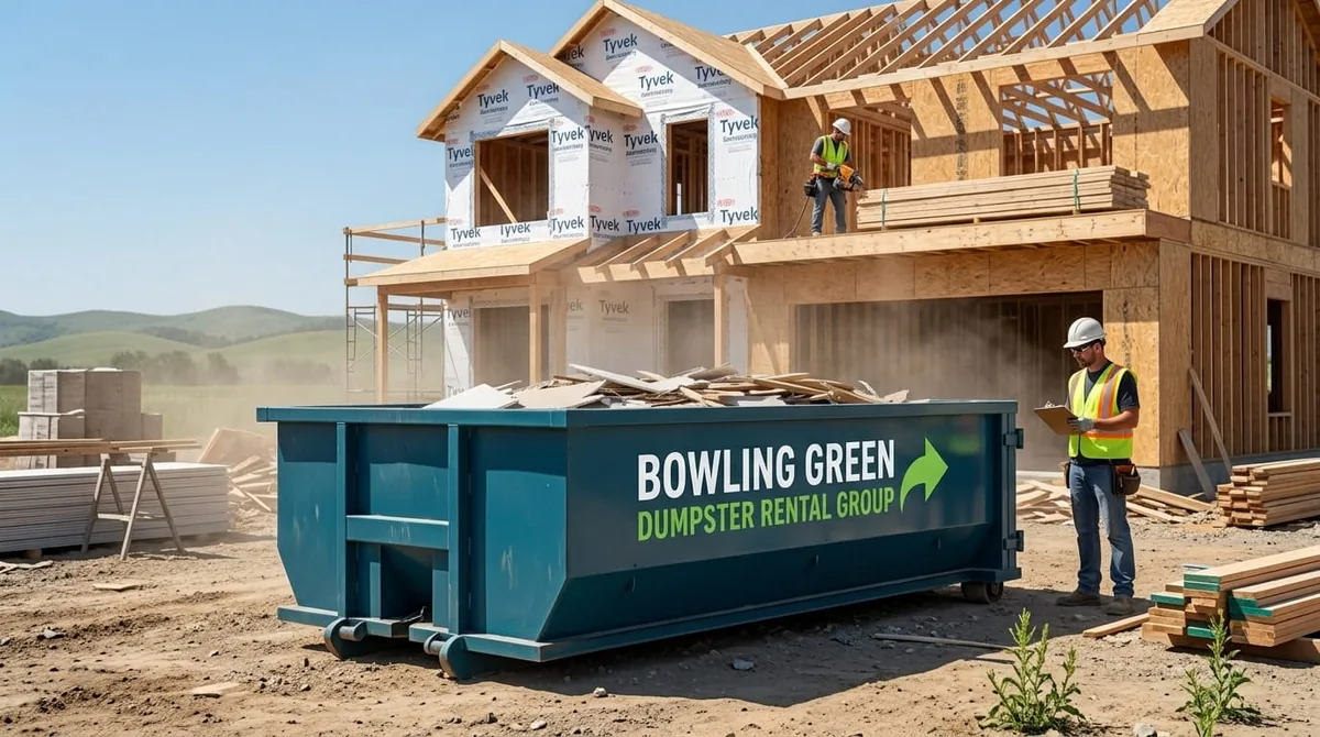 Roofing tear-off debris in a roll-off dumpster